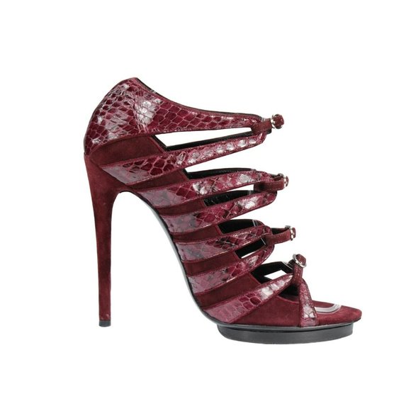 BALENCIAGA Burgundy Python Stiletto Buckle Cage Pump Heels - Size 39.5, US 9.5 - Picture 3 of 11